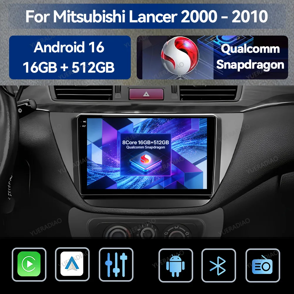 Android 16 Car Radio For Mitsubishi Lancer 9 CS 2000 - 2012 Multimedia Stereo Video Player GPS NAVI 4G WIFI Carplay Auto QLED BT