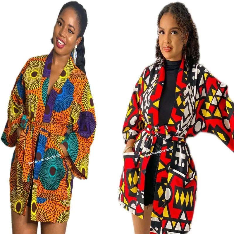 African Dresses For Women Fashion Kimono Cardigan Coat Traditional Floral Print Rich Bazin Vestidos Dashiki Party African Skirts