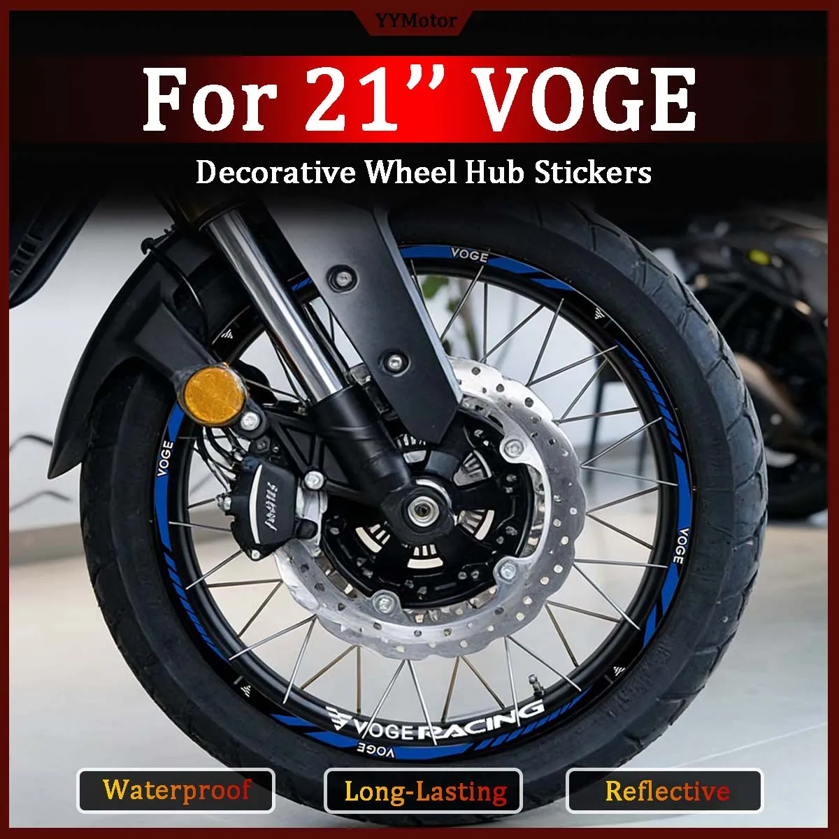 

For 21'' Voge VOGE DS800X DS625X DS525X Reflective Motorcycle Wheel Hub Stickers Moto Bike Rim Decor Vinyl Accessories Decals