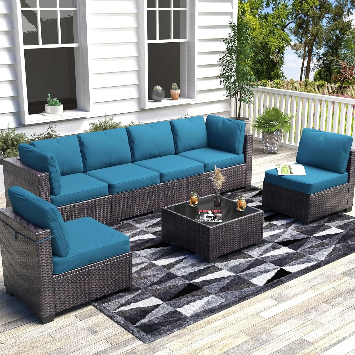

Furniture Set, 7-Piece Outdoor Couches for Patio, Wicker Sectional Sofa with Coffee Table and Cushions for Outside, Garden