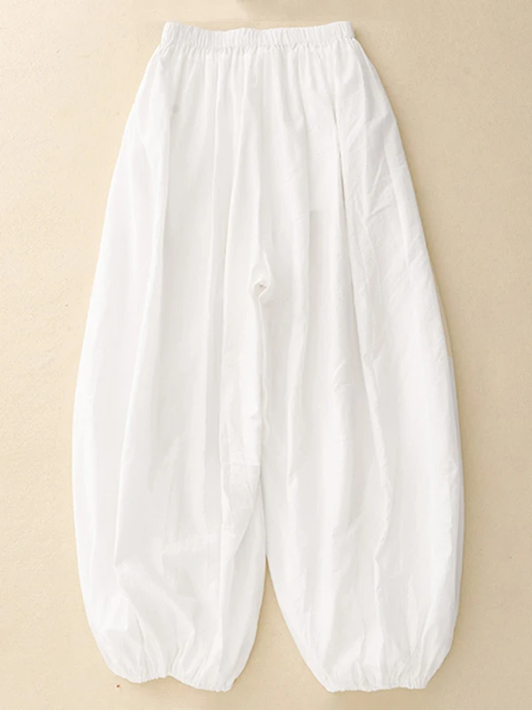 Nouveau 2025 femmes ample coton soie lanterne fleur bourgeon pantalon mince été jambe large ballon pantalon décontracté taille haute élastique