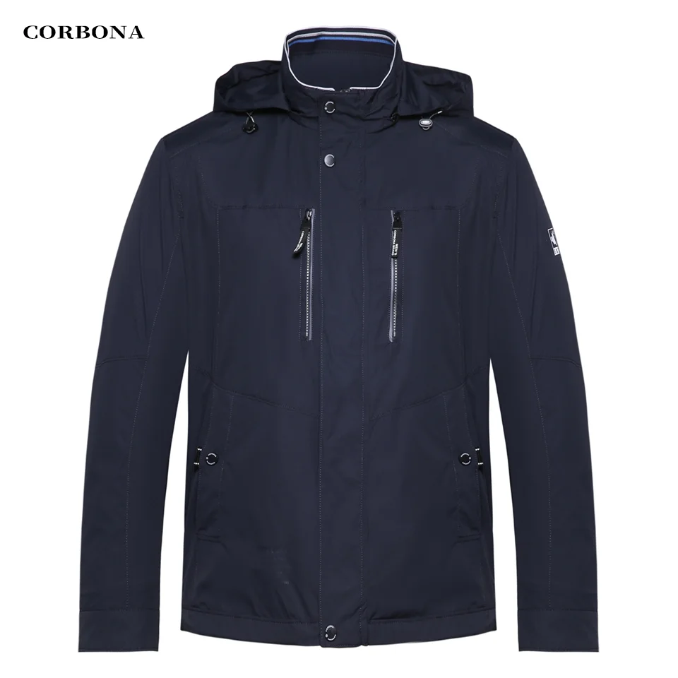 CORBONA 2024 New Arrival Men Spring Autumn Jacket Normal Size Outdoor Casual Fashion Navy Blue Comfortable Male Coat Hooded