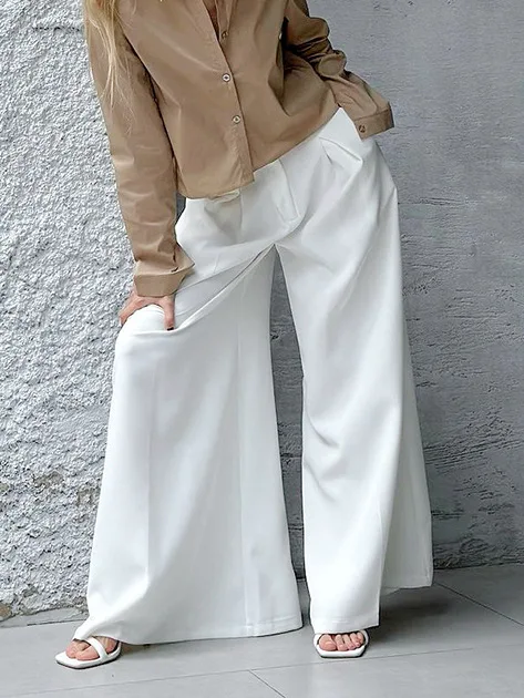 BKLD White Wide Leg Pants High Waisted New Fashion 2025 Autumn Women Clothing Loose Dropping Temperament Pants Solid Color