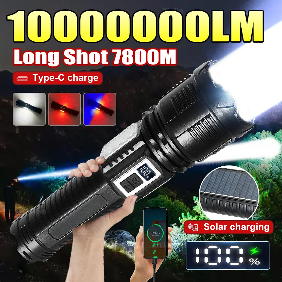 

2026 New High Power LED Flashlight Super Bright USB Rechargeable Flashlight With Side Light Torch Fishing Camping Hiking Lantern