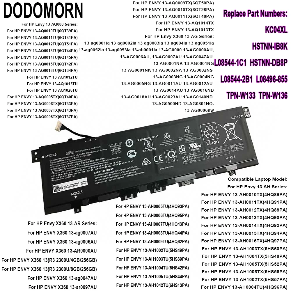 Imagem -03 - Dodomorn Nova Bateria Kc04xl para hp Envy 13-ah0001nw Ah0003ne Ah1507sa Tpn-w136 W133 W141 L085442b1 1c1 Hstnn-db8p L0849685