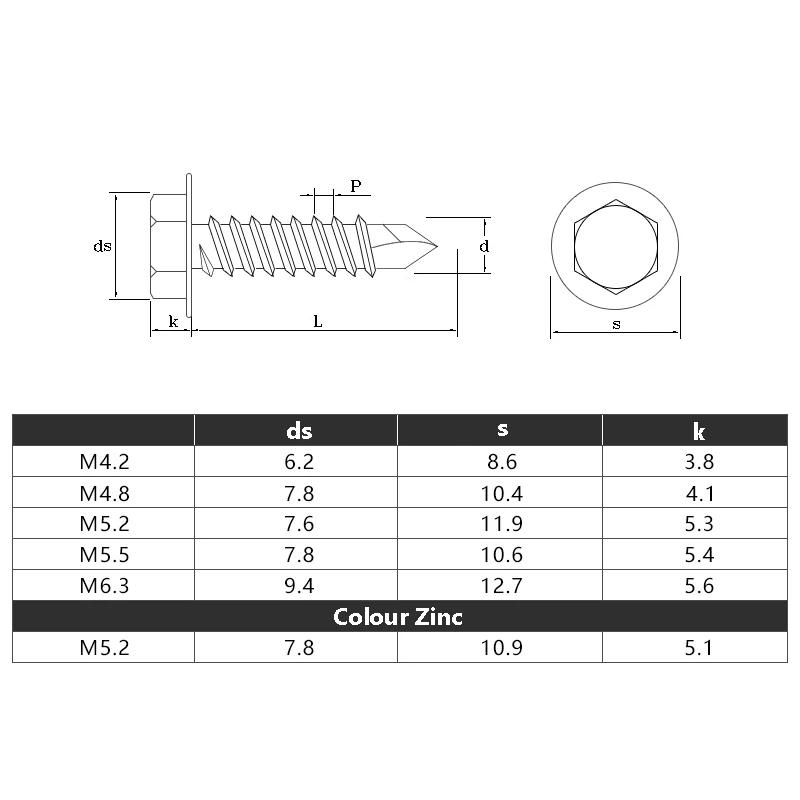 3~10Pcs 410 Stainless Steel Flange Outer Hexagon Self-Tapping Screws M4.2 M4.8 M5.2 M6.3 Self Tapping Sheet Metal Tek Screws