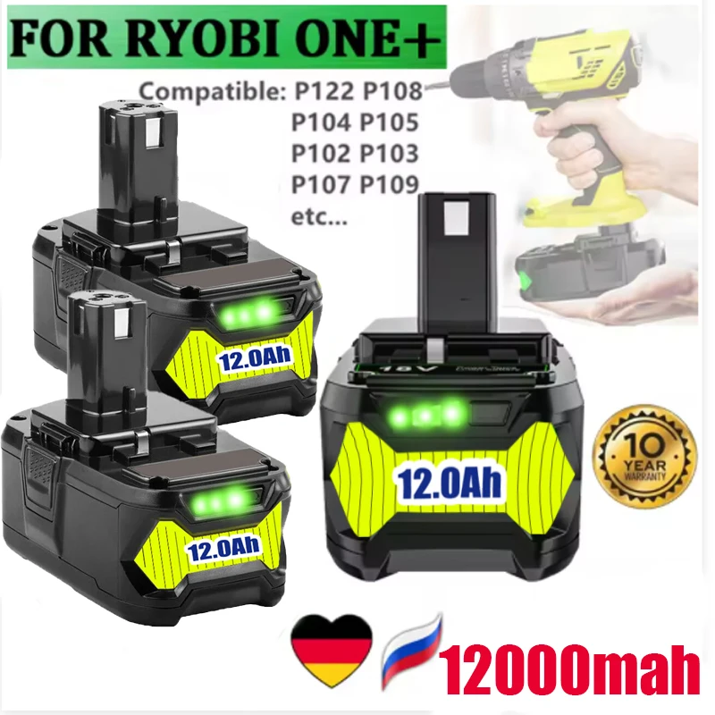 

RYOBI P108 18V 12Ah Battery Replacement for ONE+ Series, Works with P203 P204 P210 RB18L50 RB18L20, Lithium-ion High Capacity