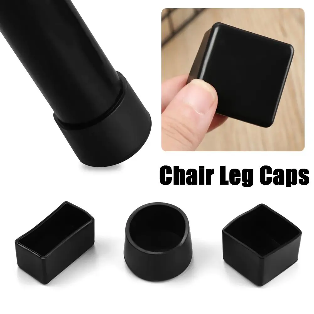 4Pcs/Set Black PVC Chair Leg Caps New Round Bottom Furniture Feet Silicone Pads Non-Slip Covers Floor Protectors Accessories