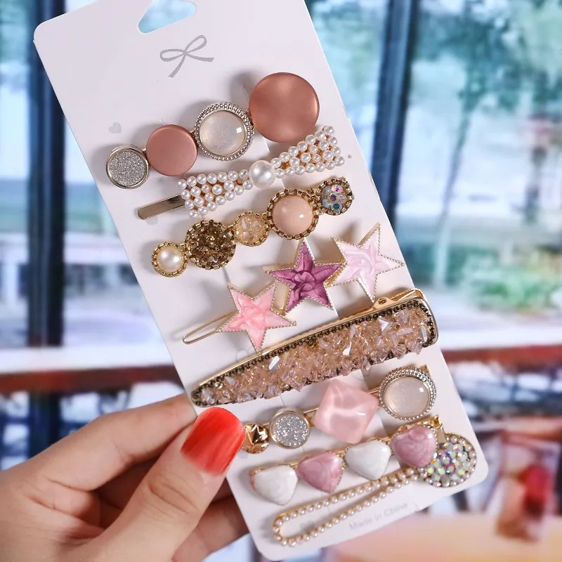 8pcs/5pcs/Set Colourful Inlay Rhinestone Hair Clip Fashiona Flower hair Accessories Hollow Out Starfish Metal Hair Pin