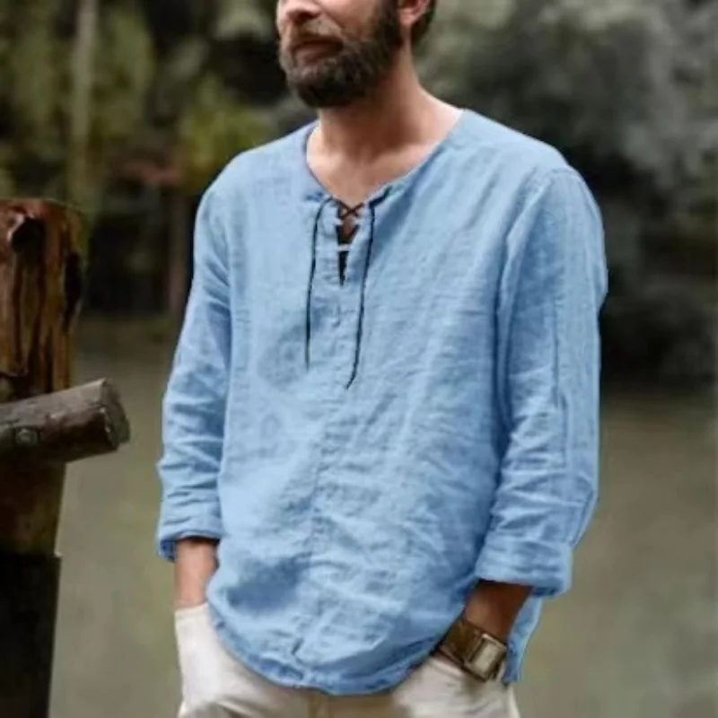 

Летняя мужская хлопково-льняная рубашка, однотонная уличная одежда, толстовка с длинными рукавами, одежда для мужчин, топы на пуговицах, повседневные свободные