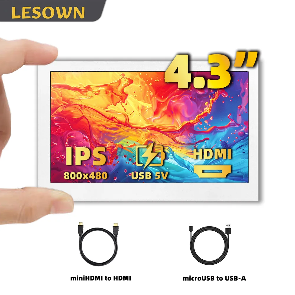 

LESOWN Compact 4.3 Inch Portable Monitor Mini Display 800x480 IPS LCD Camera Video Field Monitor for Study Woek Game Laptop