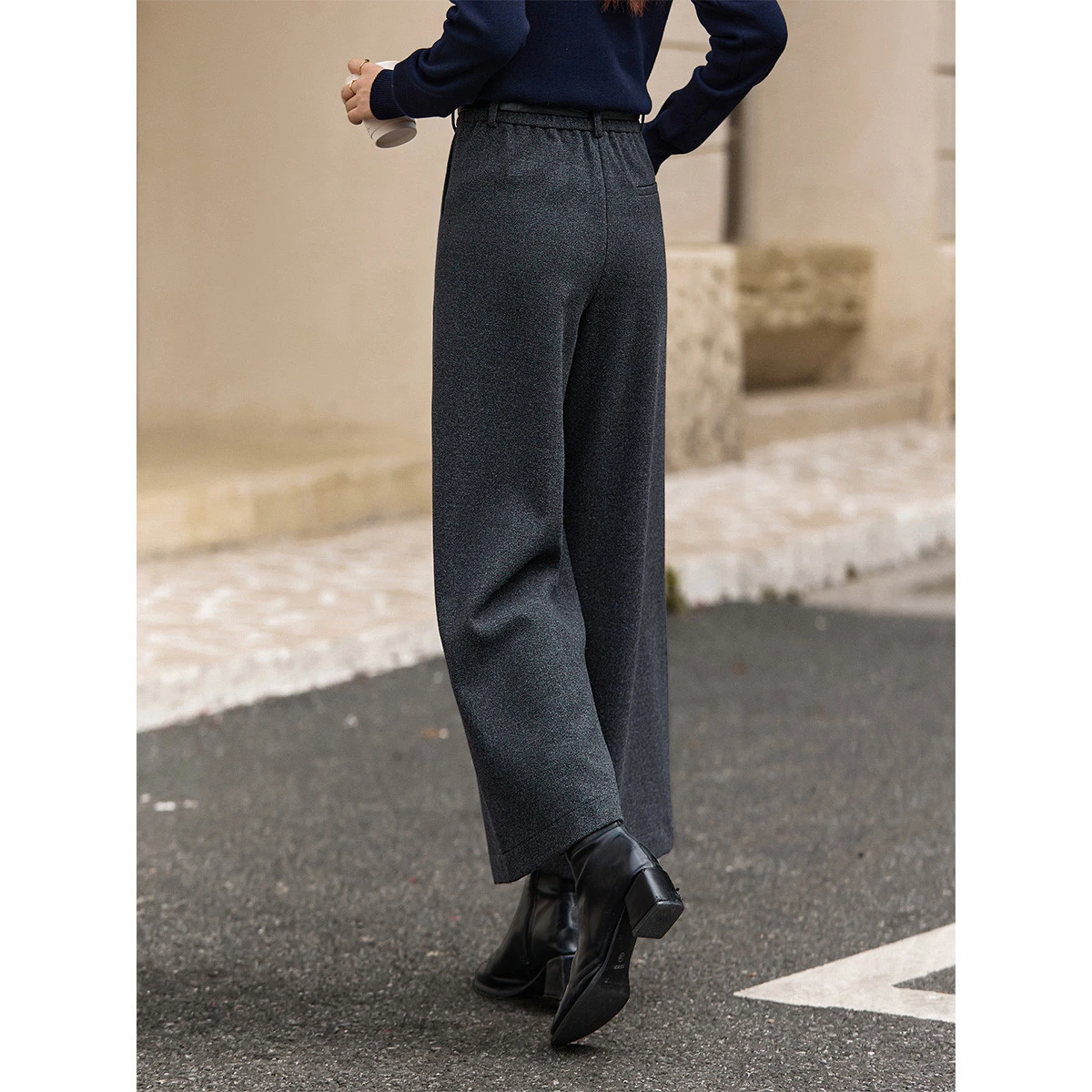 VIMLY Wide Leg Pant Women 2025 Winter Commuting Solid Ankle-Length Zipper Trousers Vintage Fashion Mid-waist Lady Bottoms A3280