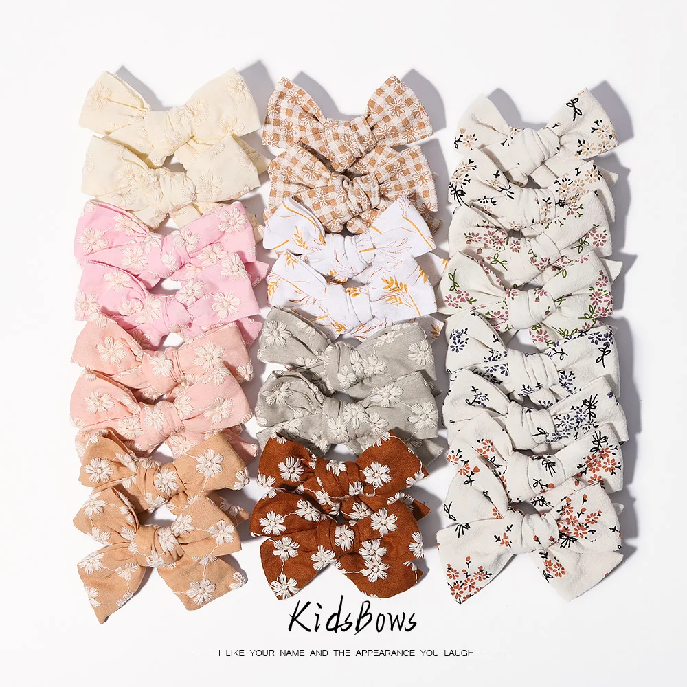 Pinces à cheveux nœud papillon imprimé fleur douce pour bébés filles, épingles à cheveux nœuds en coton, barrettes, vêtements de sauna, accessoires