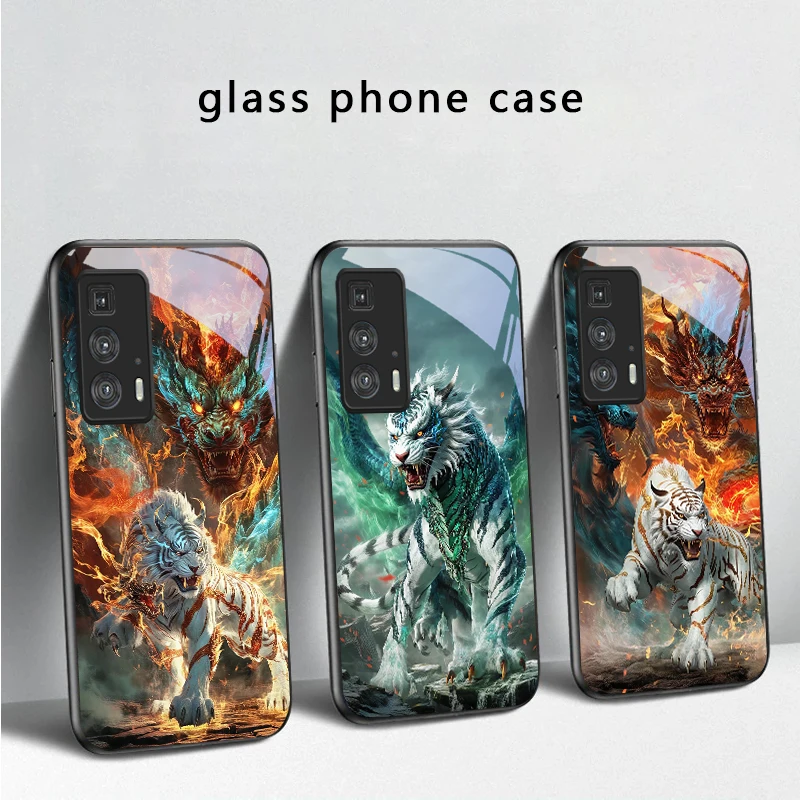 

A huge dragon and tiger For Motorola Moto Edge 20 Lite 30 Pro 40 Neo 50 Ultra G45 G54 G55 G75 G84 G85 G Play 23 Glass Phone Case