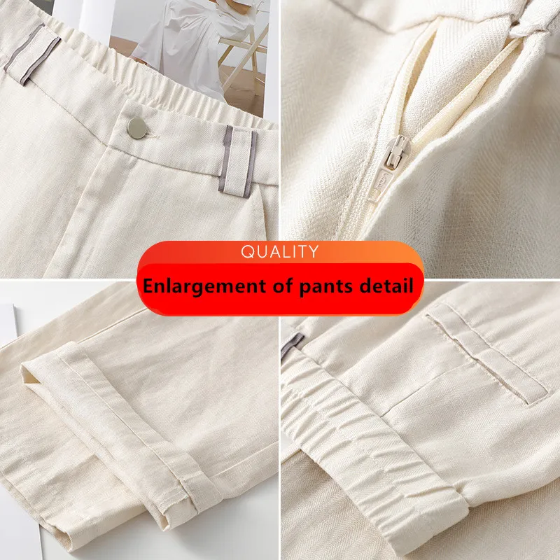 Women Linen Straight Leg Long Pants, 2026 Summer High Waisted Lightweight Wide Leg Casual Trousers, Pink Khaki Black White