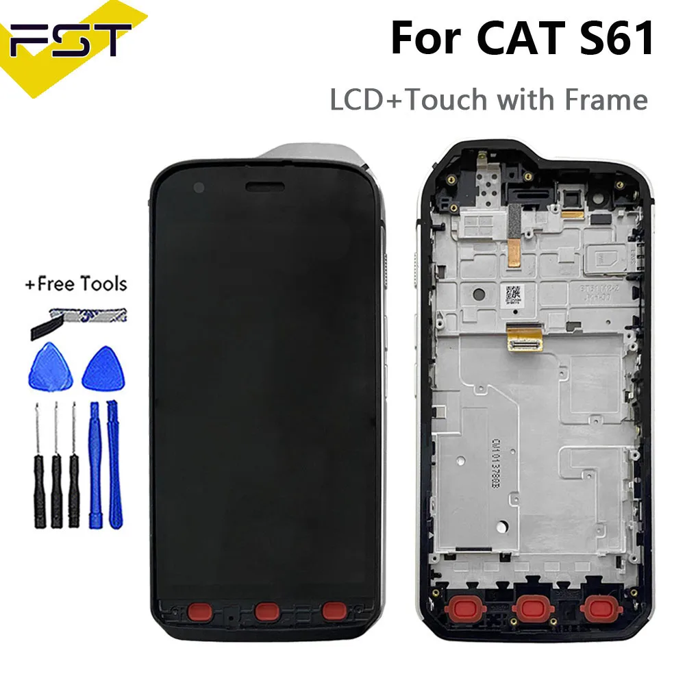 Tela LCD + Digitalizador Touch Screen para CAT S61, Peças de Reposição + Ferramentas, LCD com Aro para CAT S61