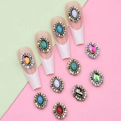 10pcs Retro Nail Rhinestone Charms Antique 3d Crystal Oval Pearl Gemstone Alloy Nail Jewelry for Nail Decorations Designs