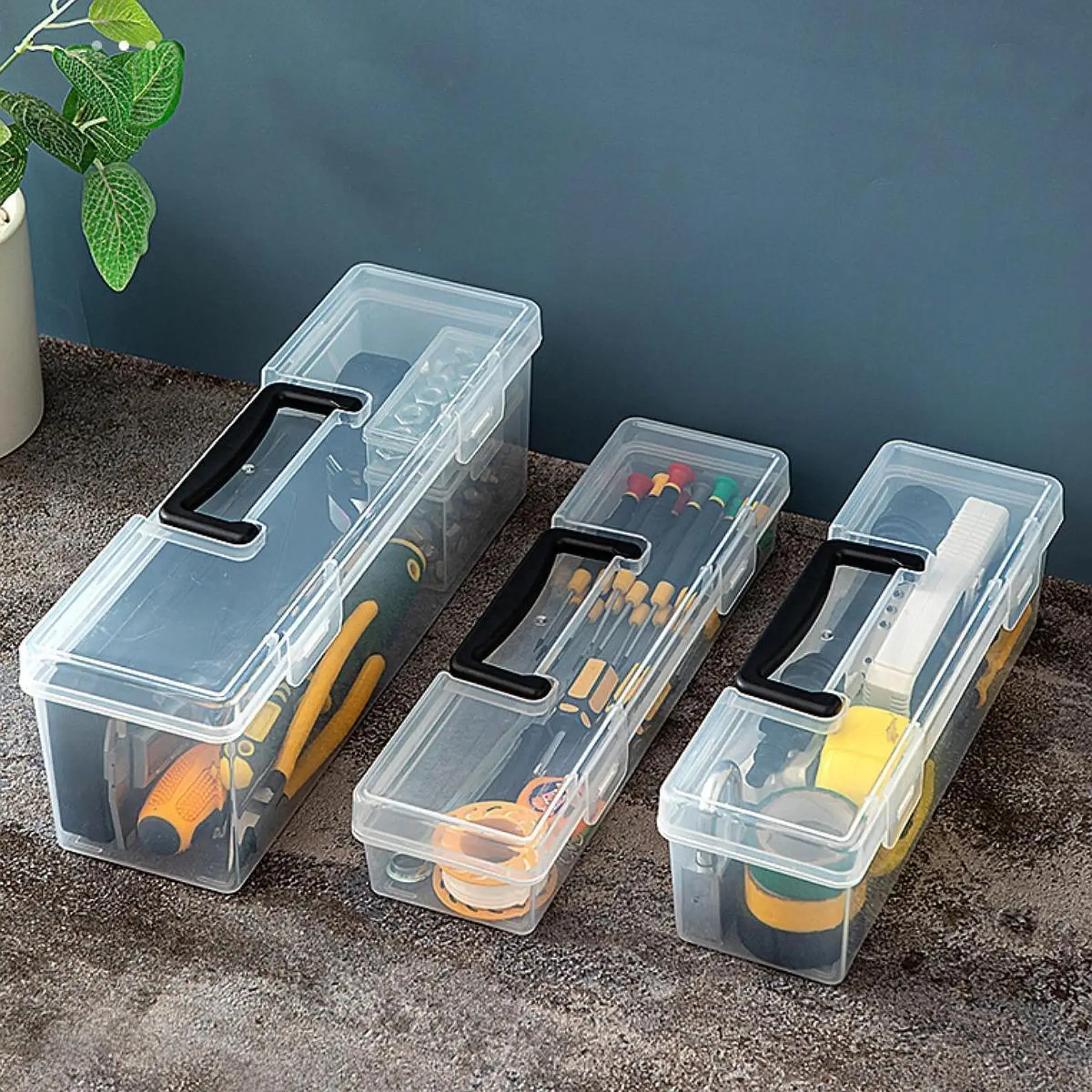 Portable Tool Storage Bin with Lid Clear Dustproof Case Multi-use Tool Organizer for Truck Maintenance Fishing Camping