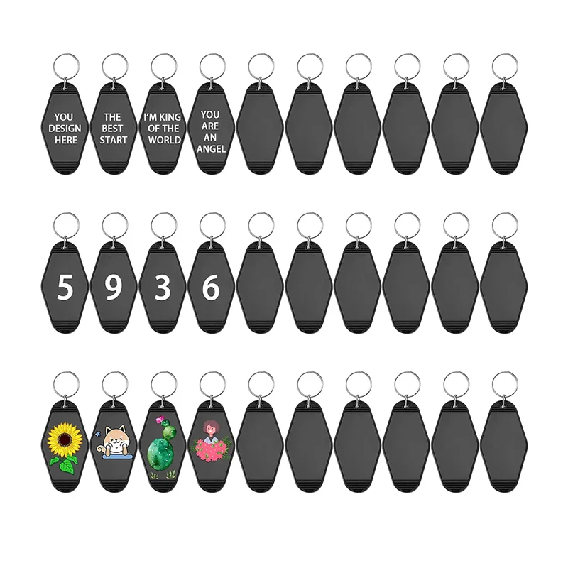 30 Pack Motel Keychain Blank Vintage Key Tag Label Vintage Hotel Keychain Sublimation Decorative Blank, Black