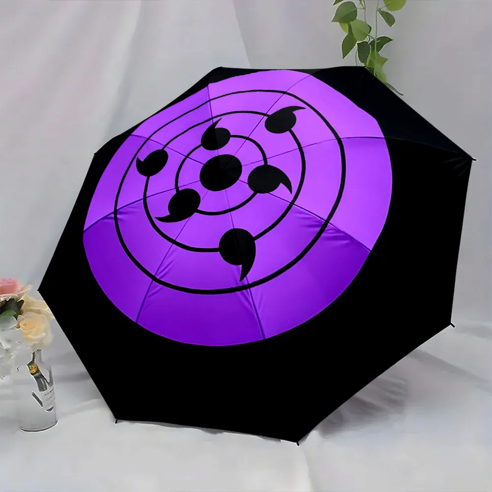 1PC Purple and Black Umbrella with Symbolic Design Print 8 Iron Ribs Folding Umbrella Auto-Open Fashion Sunshade