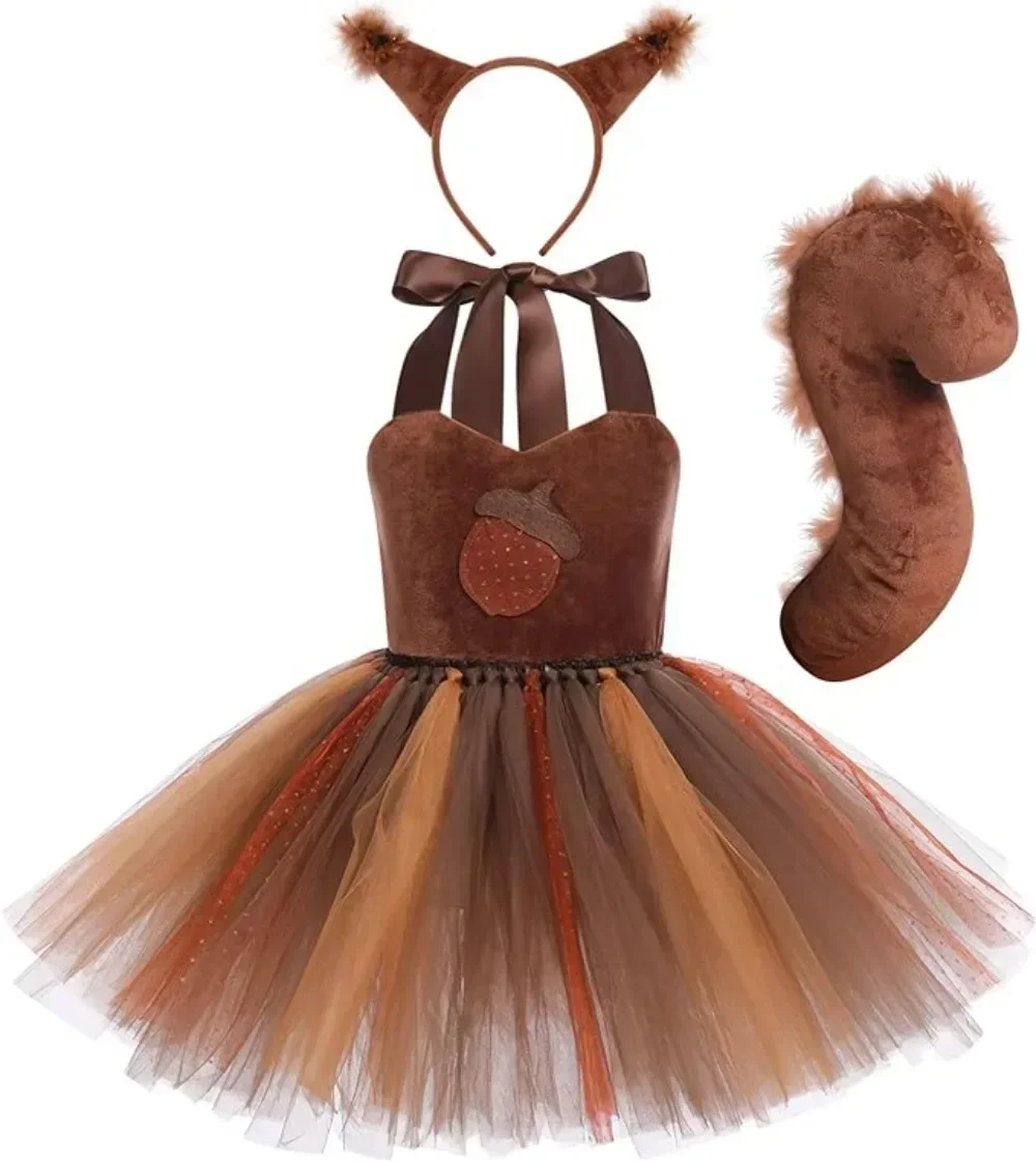 Children's Squirrel Dress Cosplay Halloween Costume Animal Cute Dress Children's Day Performance Costume Role Play Gauze Skirt