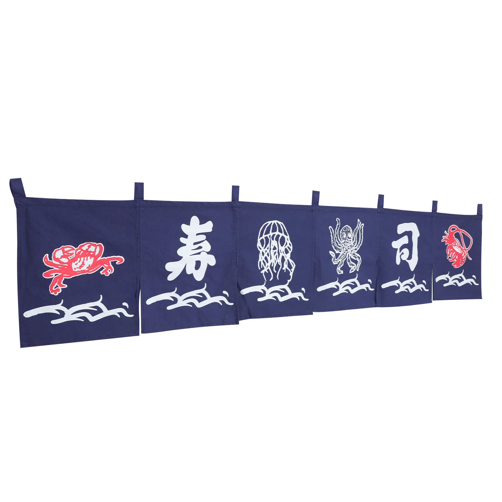 Japanese Style Blue Hanging Curtain Set for Sushi Restaurant Doorway Decor Feng Shui Room Divider Hanging Drapes