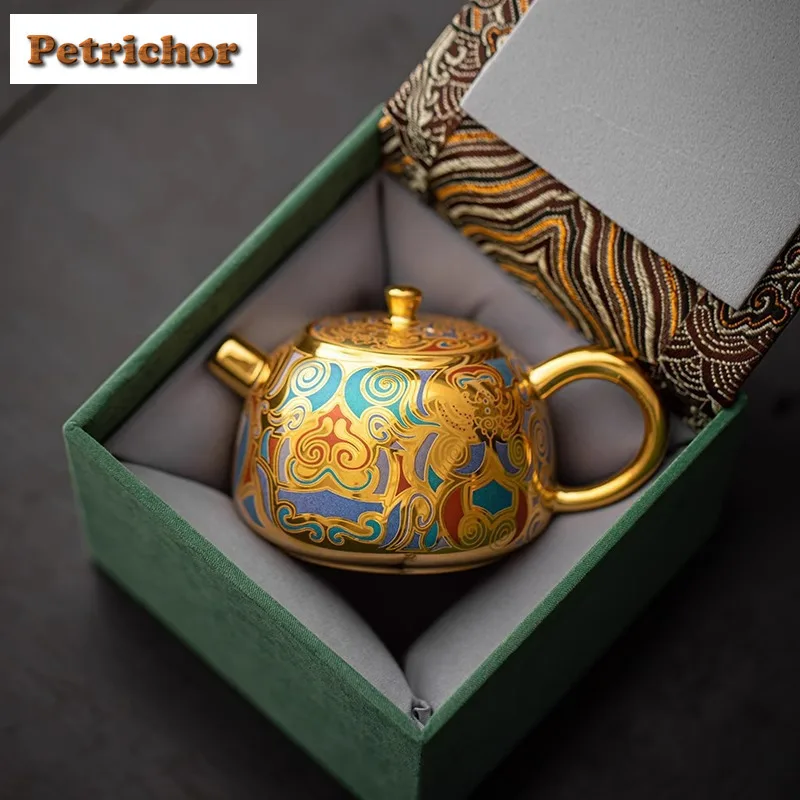 

140ml Thangka Gilding Taotie Teapot Elegant Tea Infuser Pot Tea Brewing Kettle With Strainer Chinese Tea Chinese Tea Set Craft