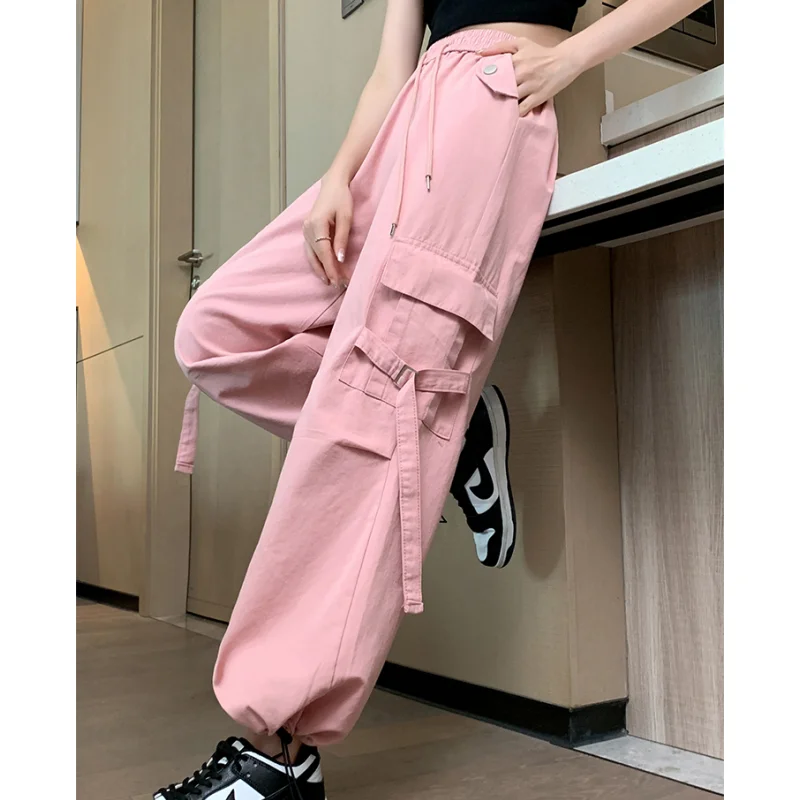 النساء قيعان رمادي Vintage السراويل البضائع رقيقة عالية الخصر واسعة الساق مستقيم جيب السراويل غير رسمية فضفاض التطهير بنطلون السيدات الصيف #3