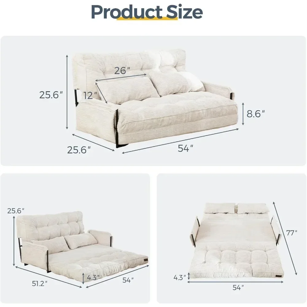 Adjustable Floor Sofa Couch with 2 Pillows, Multi-Functional Bean Bag Bed, 5-Position Foldable Lazy Sofa for Reading Gaming