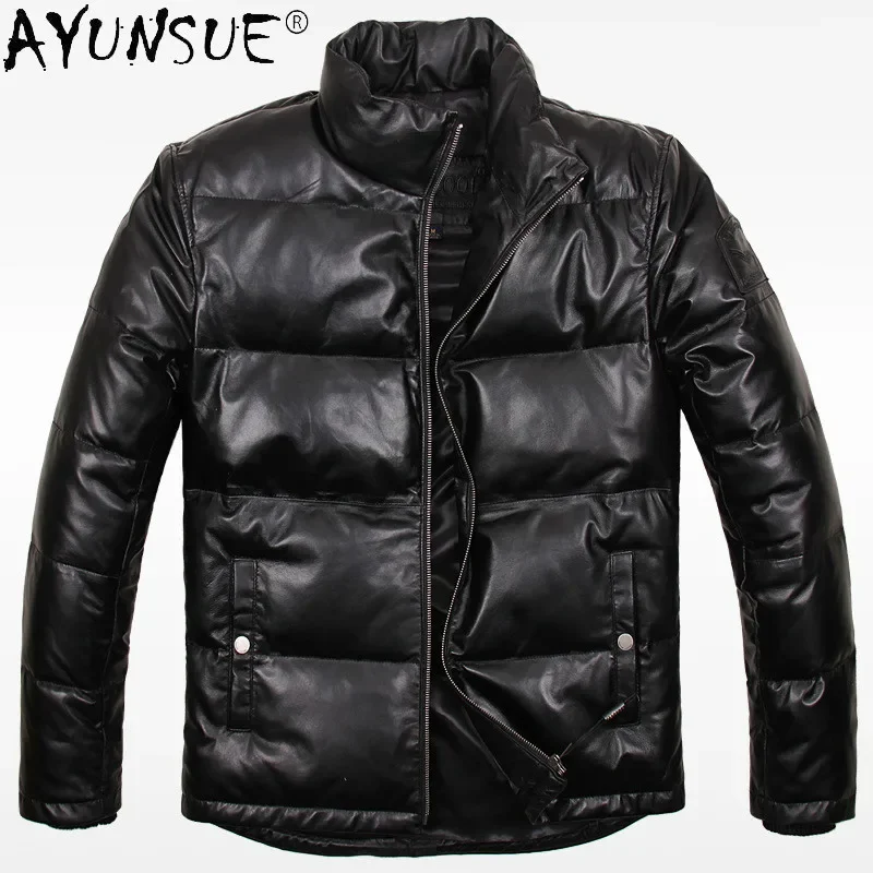 

AYUNSUE Men Clothing Winter Jacket Mens Genuine Sheepskin Leather Coat Stand Collar Thick Down Jackets Chaquetas Hombre LXR904