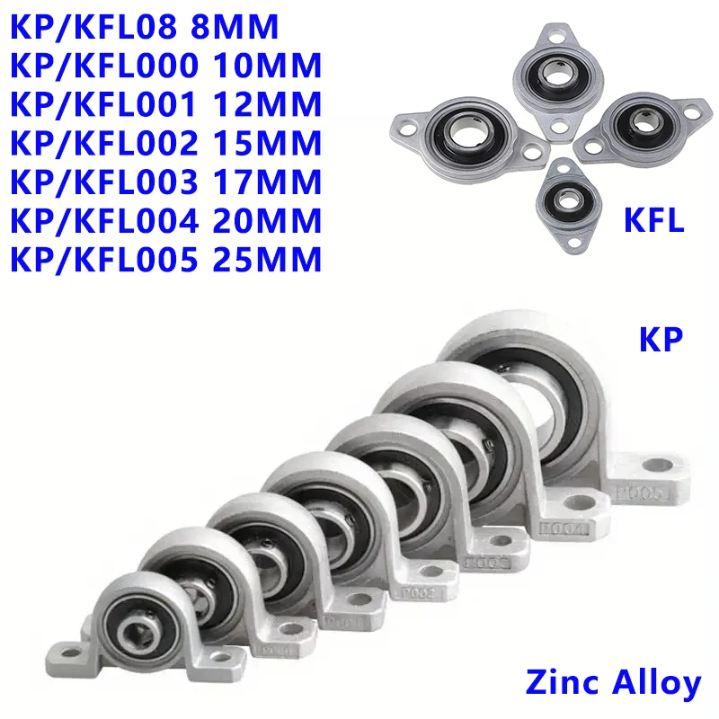 1pcs Zinc Alloy Diameter 8 10 12 35 mm Bore Ball Bearing Pillow Block Mounted Support Kfl08 Kfl000 Kfl001 Kp08 Kp000 Kp001 Kp002