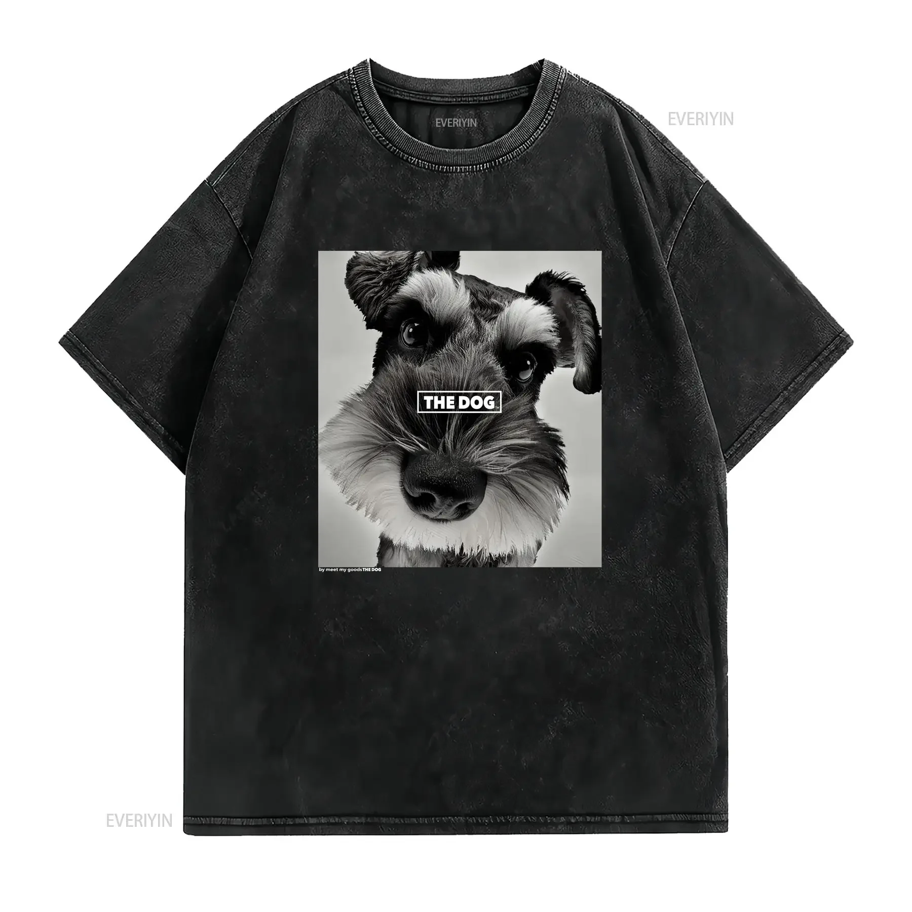 THE DOG Artlist T shirt S M L XL 2XL 3XL WM WL Miniature Schnauzer Navy vintage Washed Soft graphic Slightly Versatile