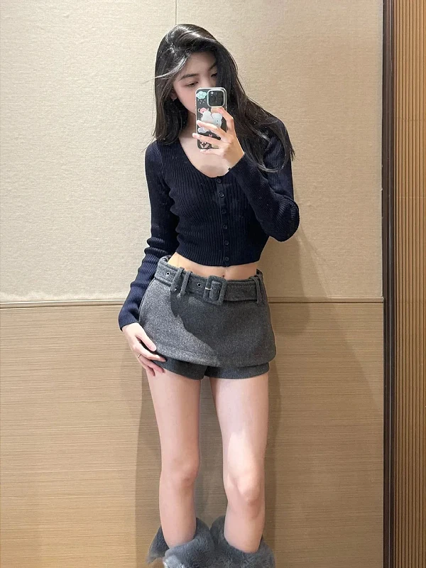 

Юбка-брюки больших размеров с высокой талией из шерсти, женская модная облегающая осенне-зимняя новинка в корейском стиле, прямые брюки-юбка