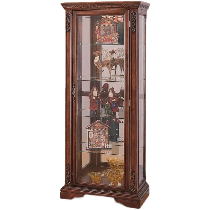 Solid Wood Single Door Glass Display Wine Cabinet Wall Clothes Closet Living Room Meal Side Storage Corner Cabinet