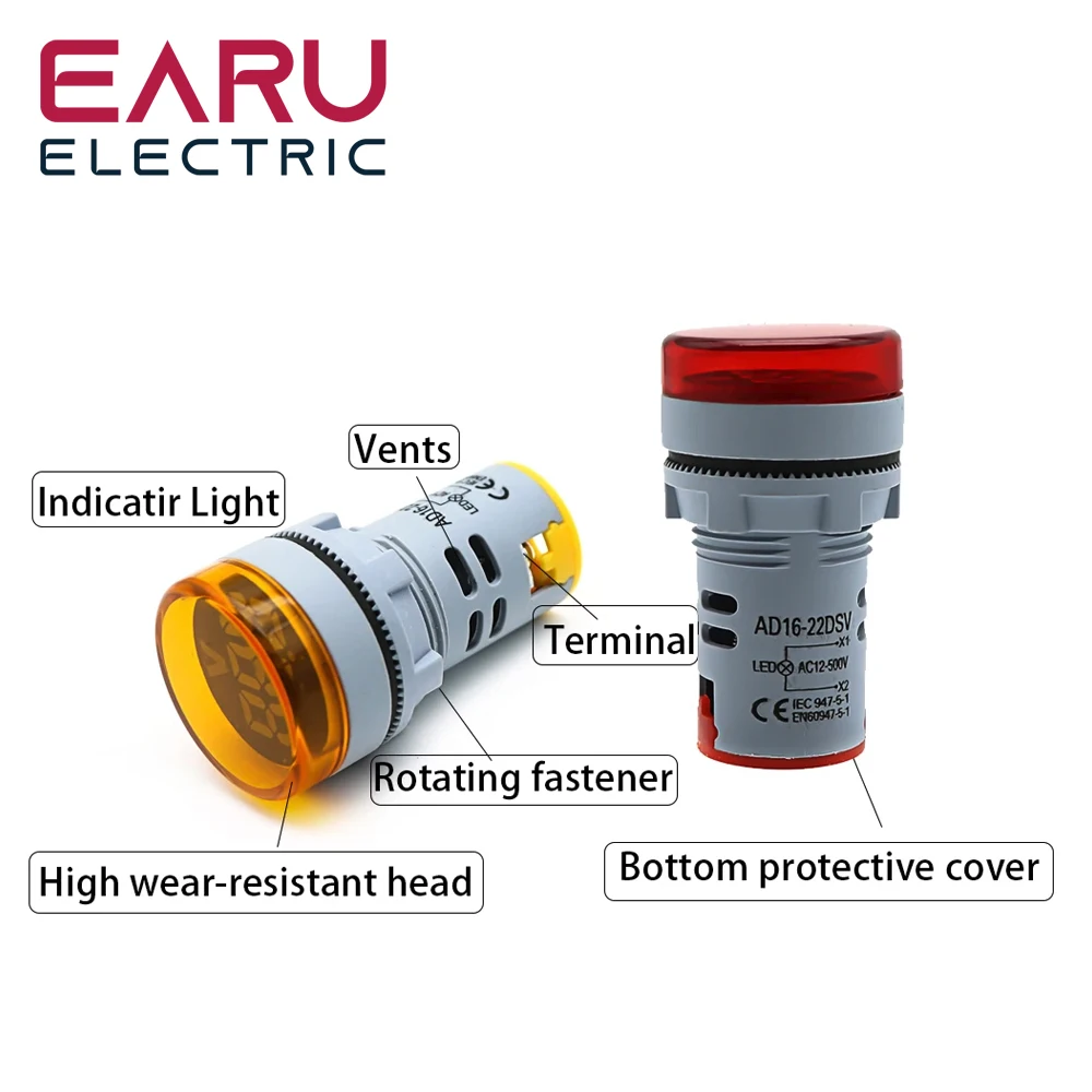 22MM AD16 AD16-22DSV Type AC 60-500V Mini Voltage Meter LED Digital Display AC Voltmeter Indicator Light/Pilot Lamp 110V 220V