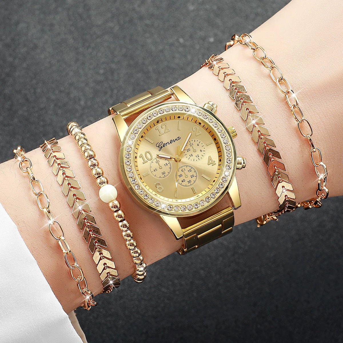 Luxury Rhinestone Women Watches Bracelets Set Fashion Arabic Dial Quartz Watch for Women Reloj Mujer Girls Clock Gift