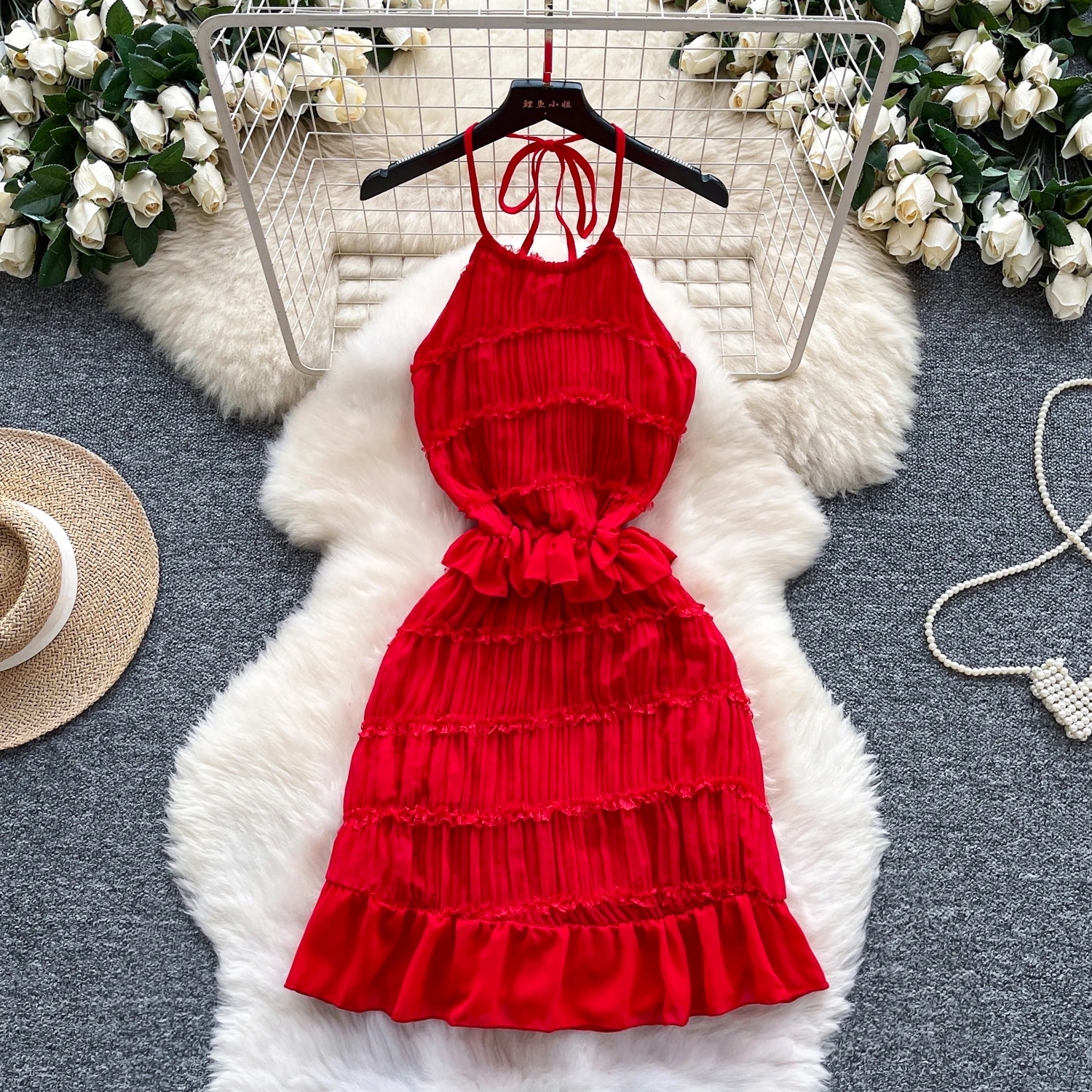 

Chic vintage sleeveless halter Elegant Fairy spring Women Sundress women clothing pencil dress