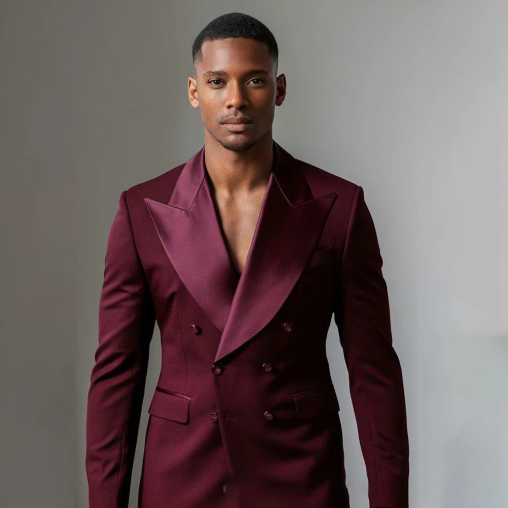 

Formal Elegant Men's Suits Wedding Double Breasted Peak Lapel Slim Fit 2 Piece Jacket Pants Customzied Male Clothing Outfits