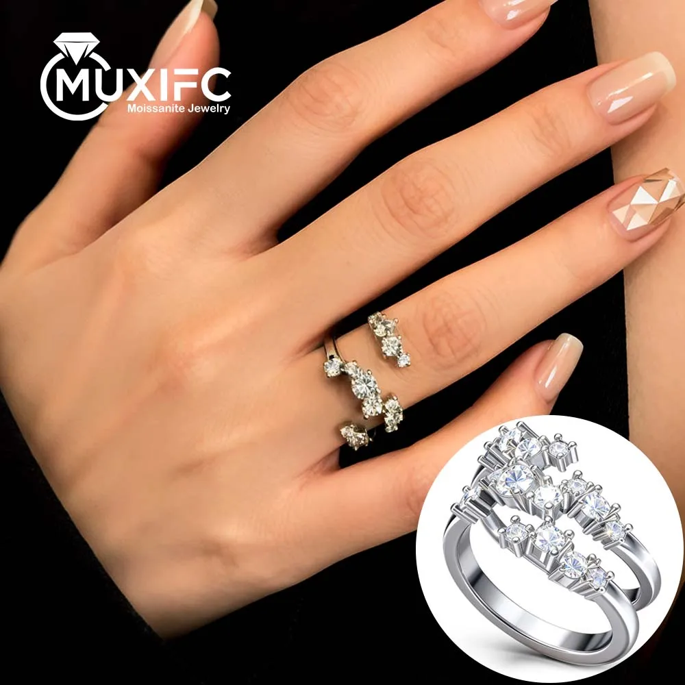 

All Moissanite Open Ring For Women Adjustable 925 Sterling Silver Wedding Band GRA Certificate D Color Diamond Fine Jewelry Gift
