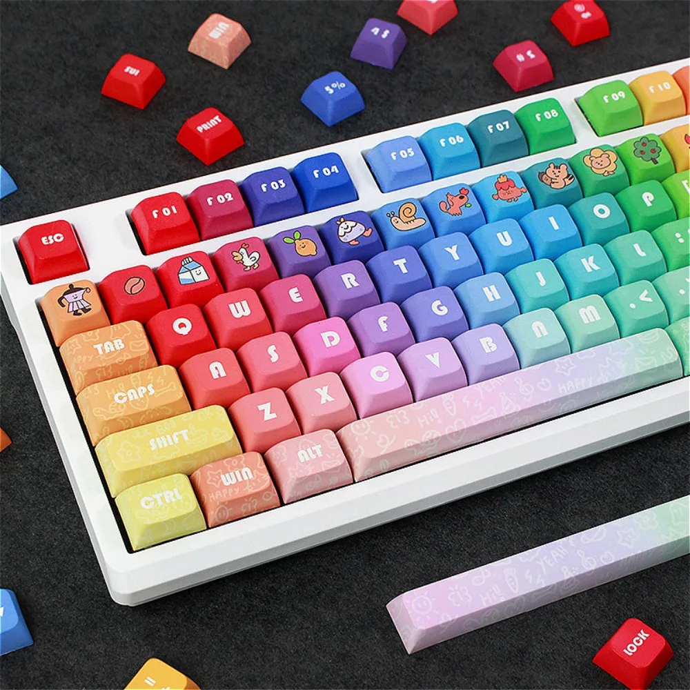 

PBT Keycaps 131 Keys XDA/Cherry, Rainbow Theme Gradual Change Personalized Keycaps for Cherry MX 104/87/61 Mechanical Keyboards