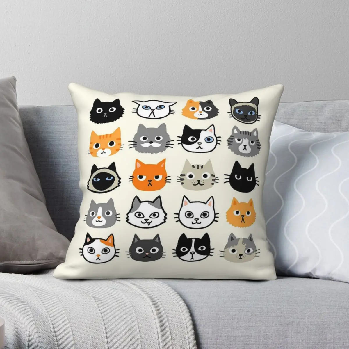 Assorted Quirky Cat Faces Square Pillowcase Polyester Linen Velvet Printed Zip Decor Sofa Seater Cushion Case 18