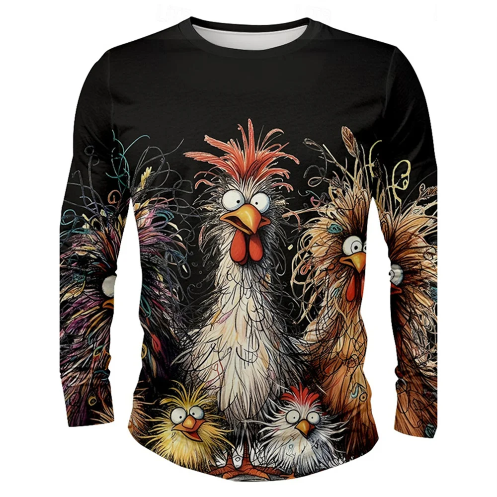 Zabawny nadruk z kurczakiem 3D Męska koszulka z długim rękawem Nowa jesienna bluza oversize Hip Hop Punk Odzież Casual Fashion Top