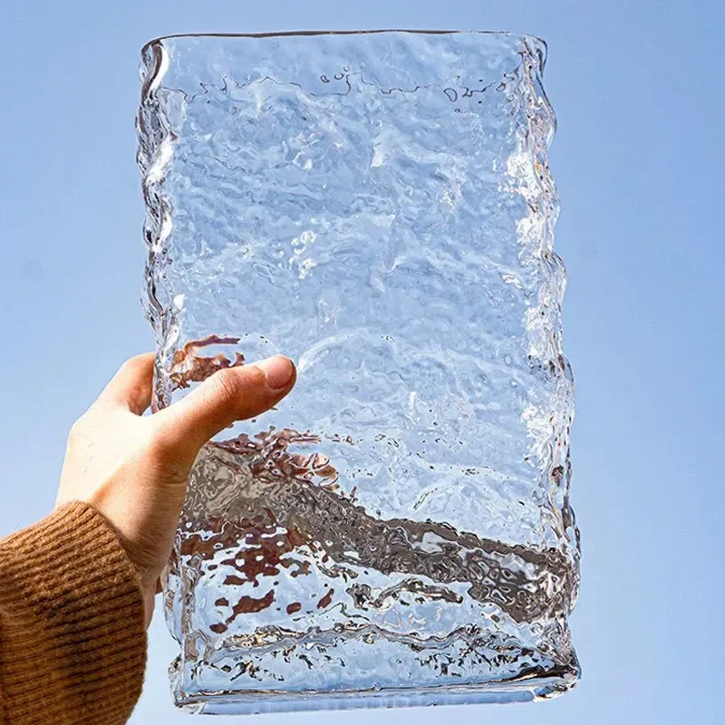Nordic Glacier Flower Vase Transparent Hydroponic Glass Luxury Clear Vases For Table Centerpieces Wedding Living Room Decor