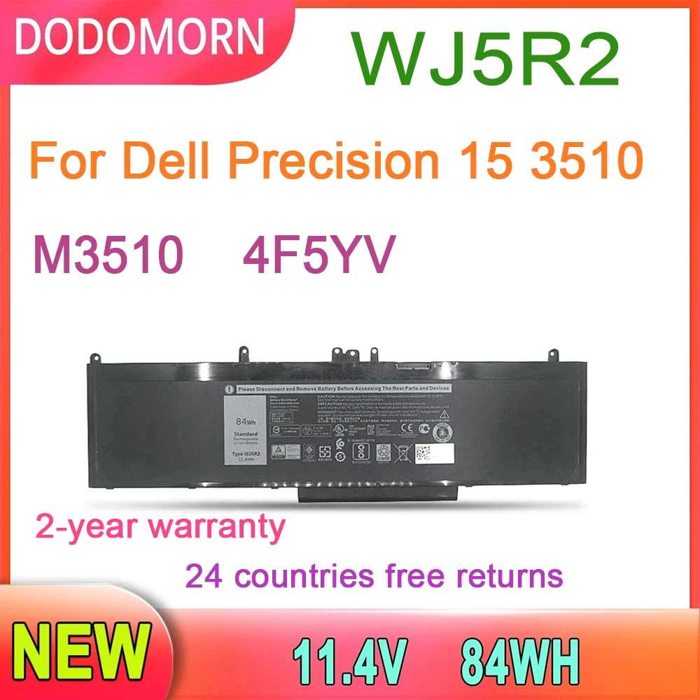 DODOMORN WJ5R2 4F5YV Laptop Battery For Dell Precision 15 3510 M3510 Serie 11.4V 84WH High Quality Full Capacity 2-year warranty