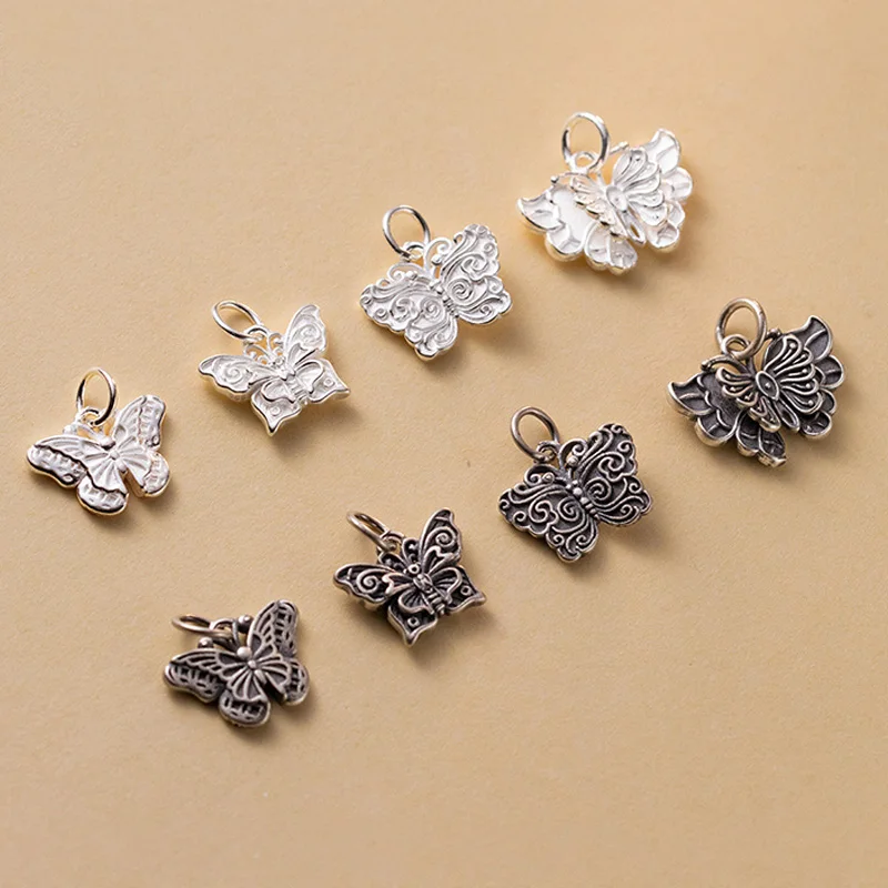 1pc 925 Sterling Silver Vintage 4 Models Butterfly Circle Pendants Manual Jewelry S925 Charms DIY Earrings Necklace Bracelets