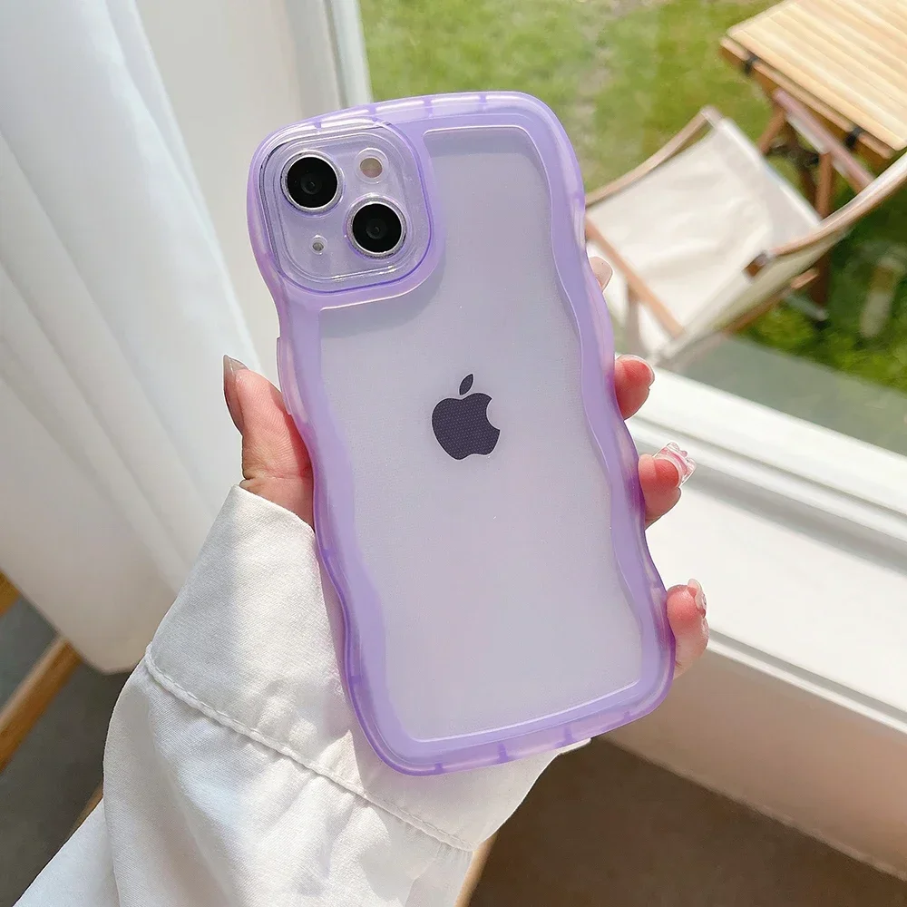 For iPhone 15 14 13 12 11 Pro MaxXS  7 8 Plus Case Cute Transparent Curly Wave Hybrid Shockproof Bumper Cover Soft Funda image 4