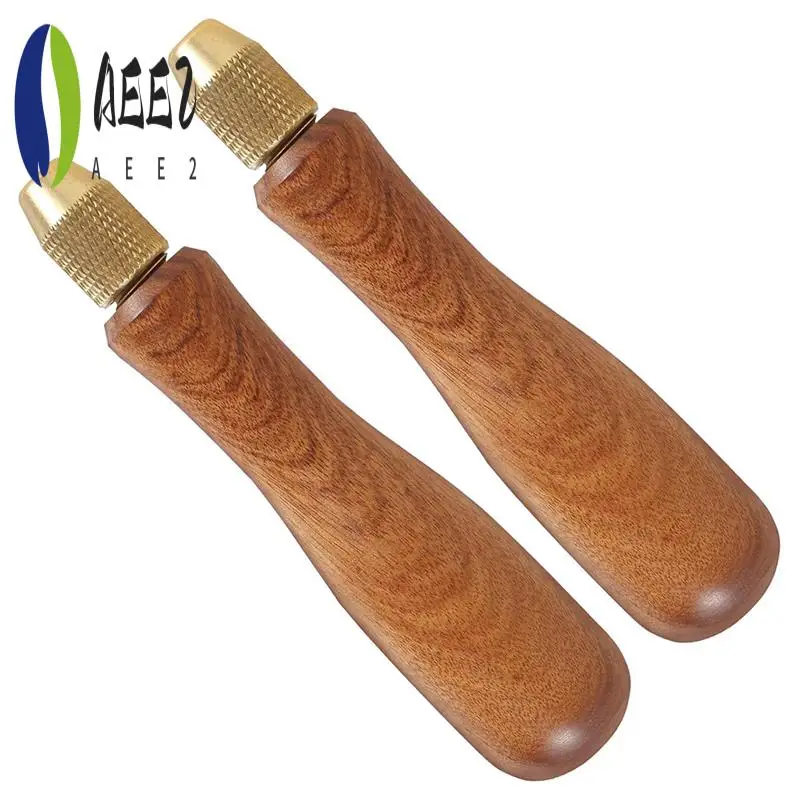AEE2-2Pcs Wood File Handle Hand Drill File Handle With Brass Collet Chuck Wooden Handle For Hand Drill File Handle