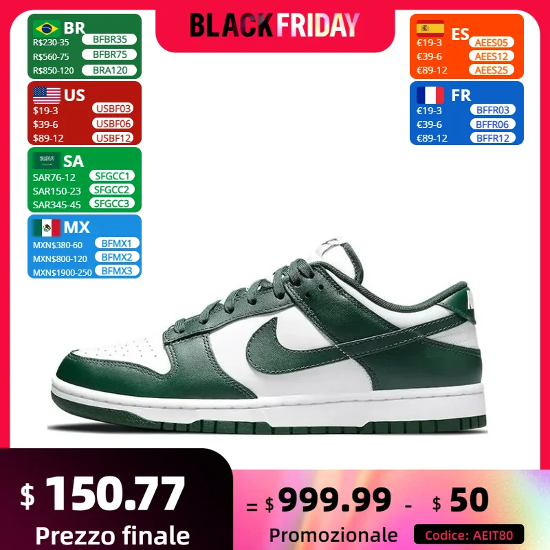 Nike Dunk Low men's and women's fashion plate shoes non-slip wear-resistant casual shoes white and green color matching