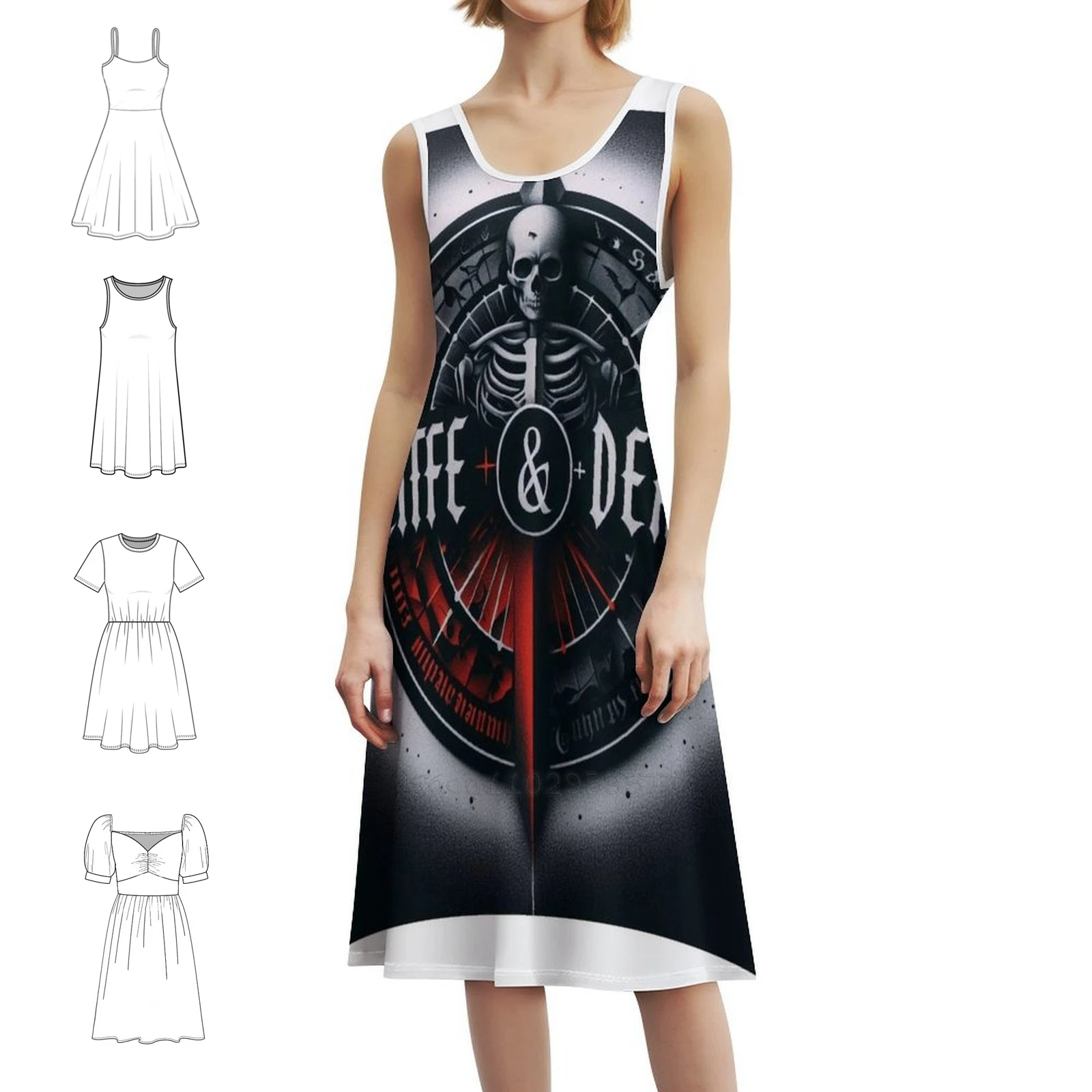 Death Korean Style Casual Dress For Women Simple Daily Office Lady Dresses Life Death Transience Life Cycle Party Dresses