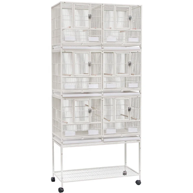Three Tier Metal Cage With Stand Removable Tray Stainless Steel Food Container Stackable Divided Breeder Bird Pigeon Cage